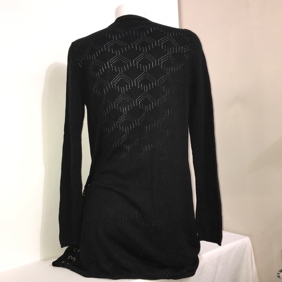 Belleni Black Cutout Open Wrap Cardigan Sweater - Picture 9 of 12